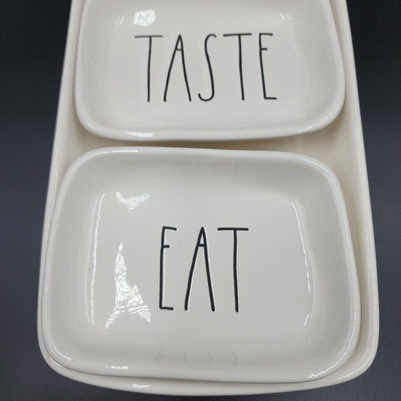 Rae Dunn Snack Set Eat Nibble Taste Dishes Plus Tray Magenta 4 Piece - Picture 4 of 8